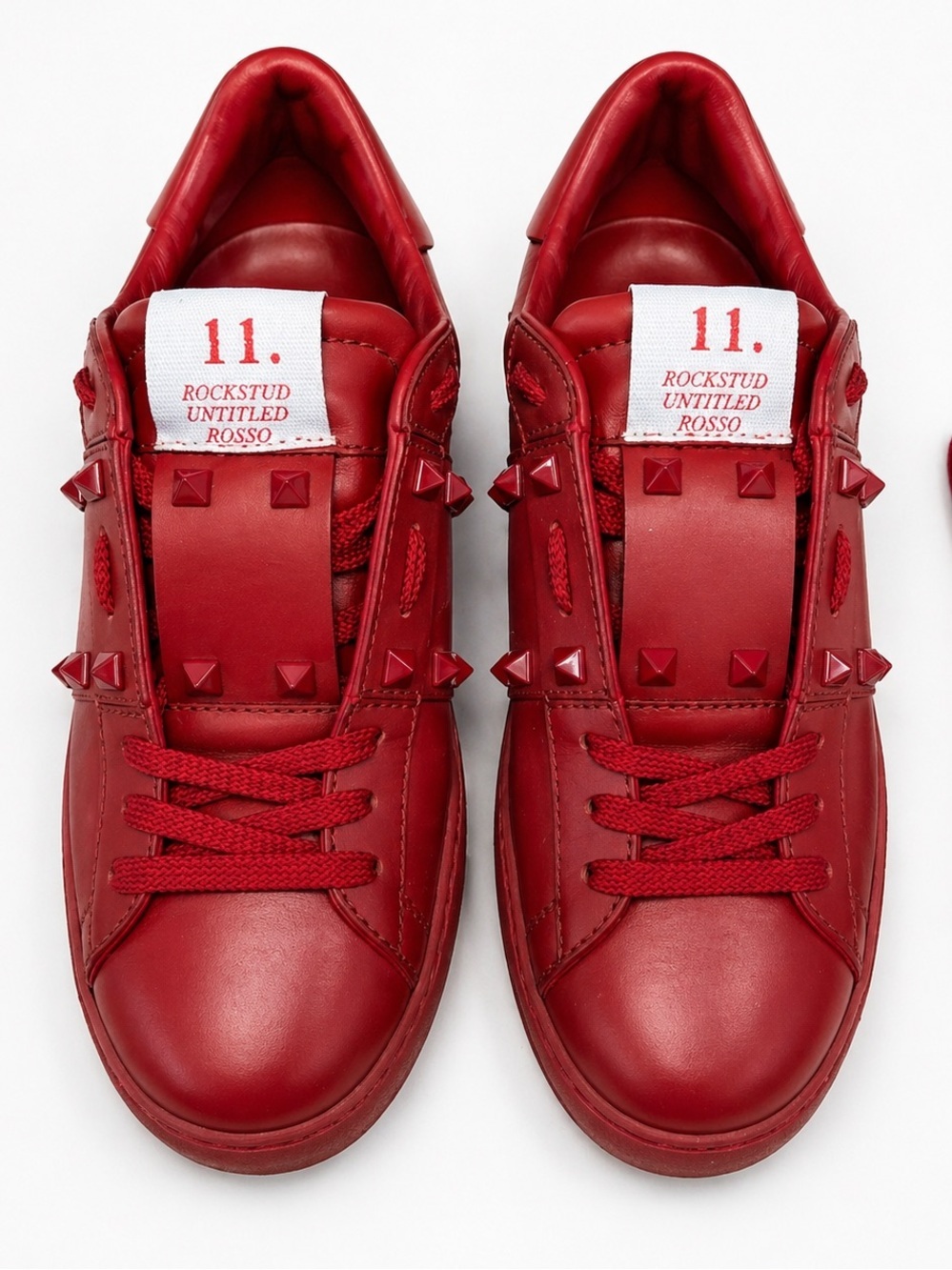 Valentino 11. Rockstud Untitled Rosso Leather Sneakers Size 37 1/2